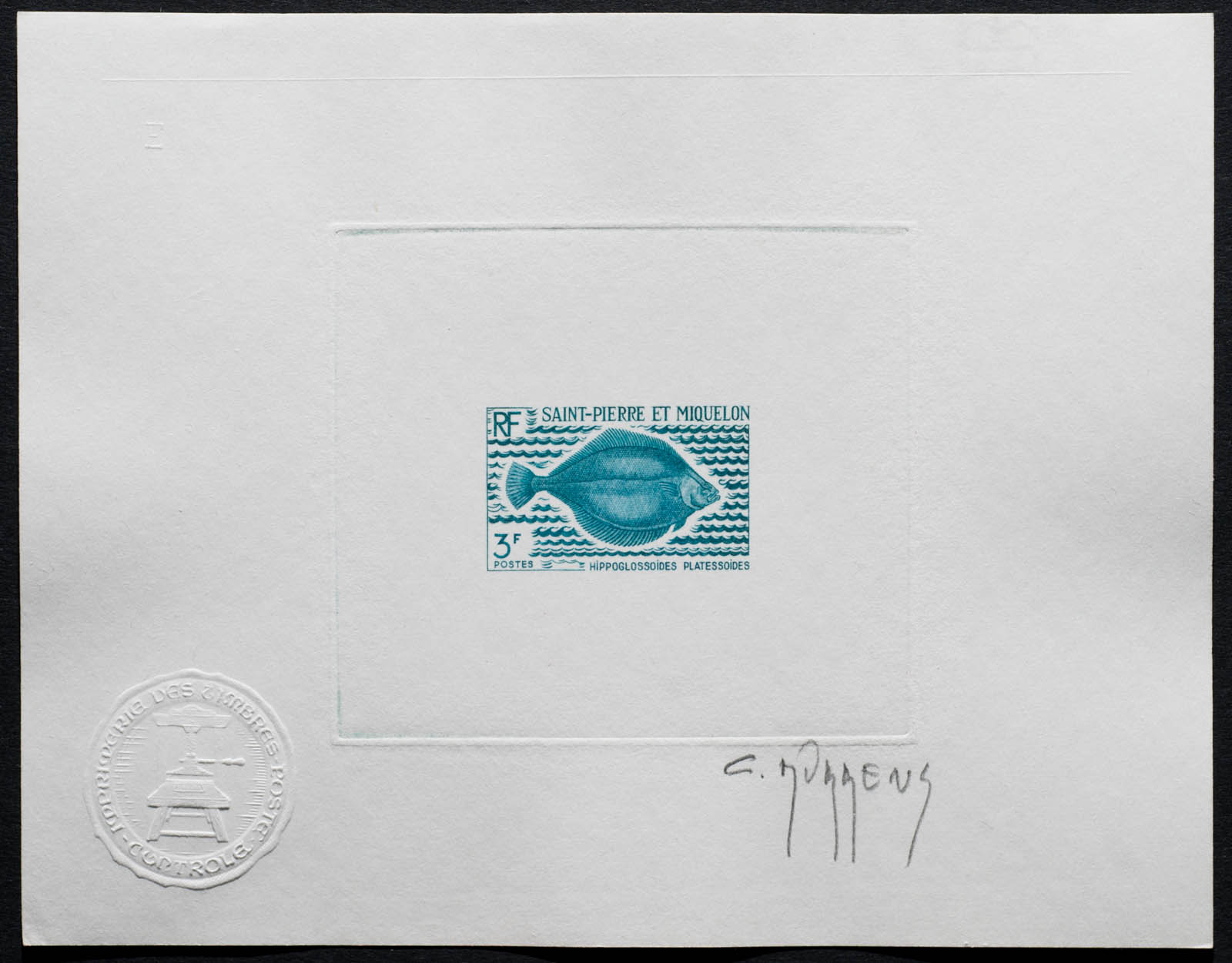 St. Pierre & Miquelon Hippoglossoides Stamp Artist's Proof