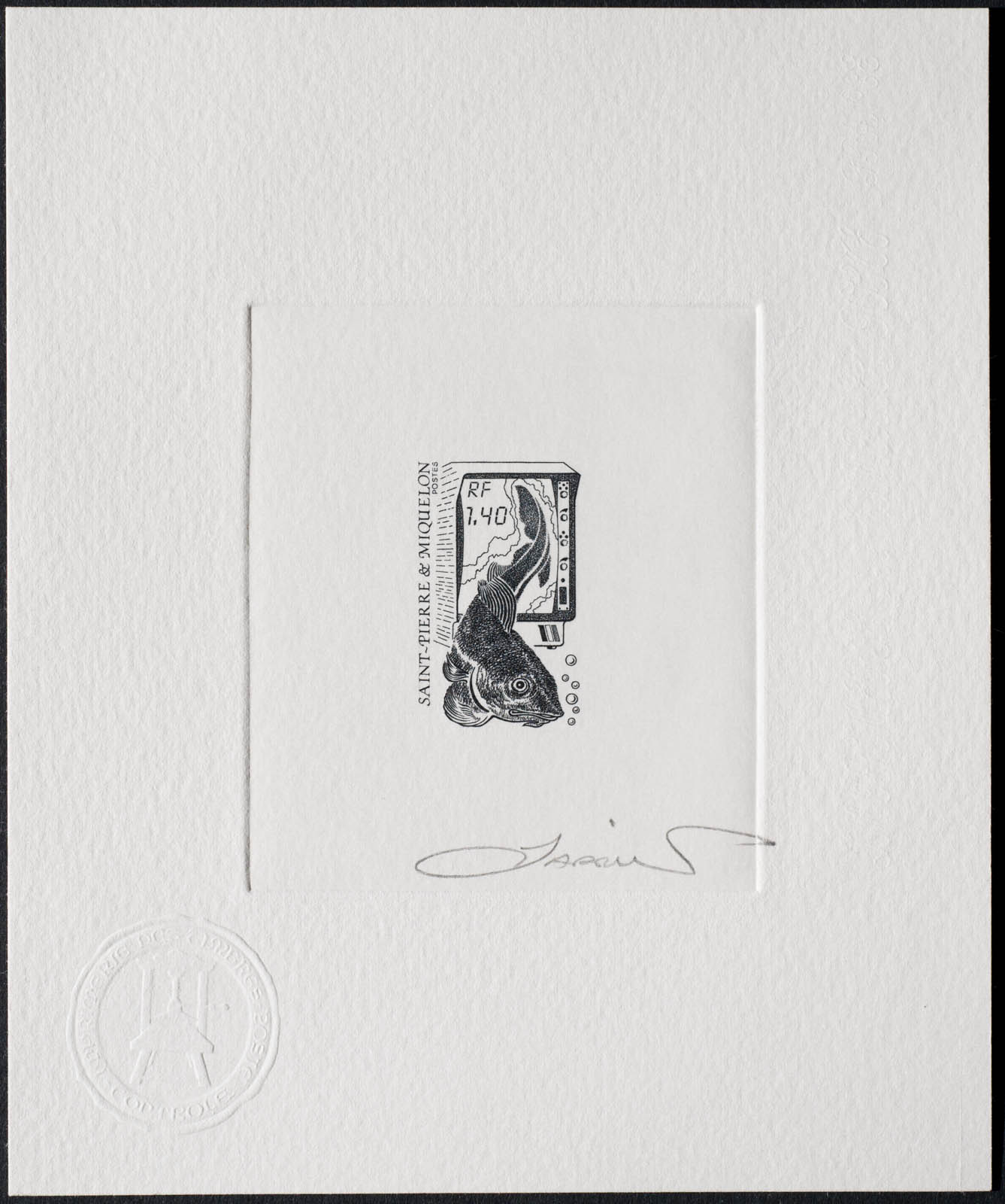 St. Pierre & Miquelon Fish and Computer Stamp Artist's Proof
