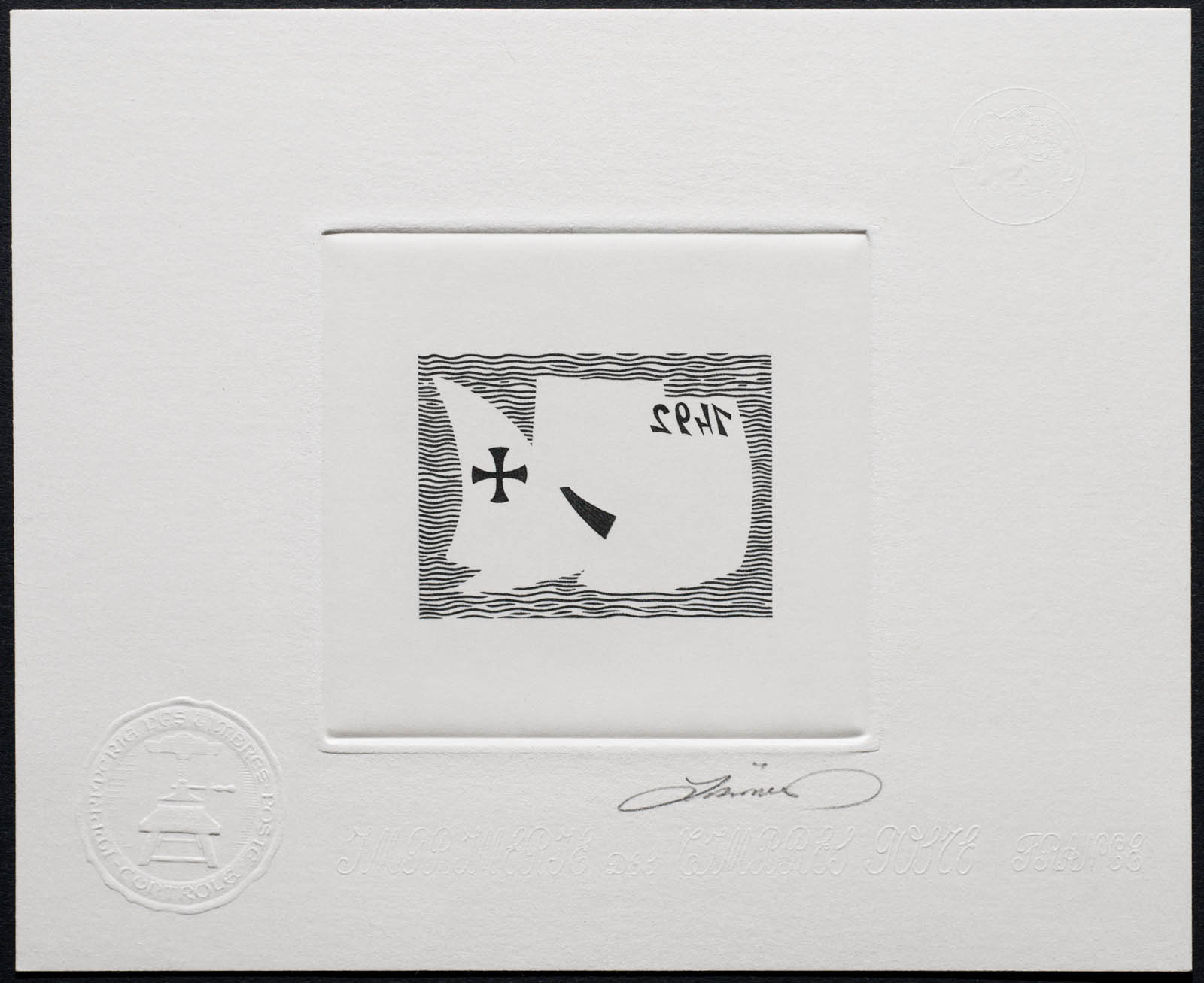 St. Pierre & Miquelon Columbus Stamp Negative (Reverse) Artist's Proof