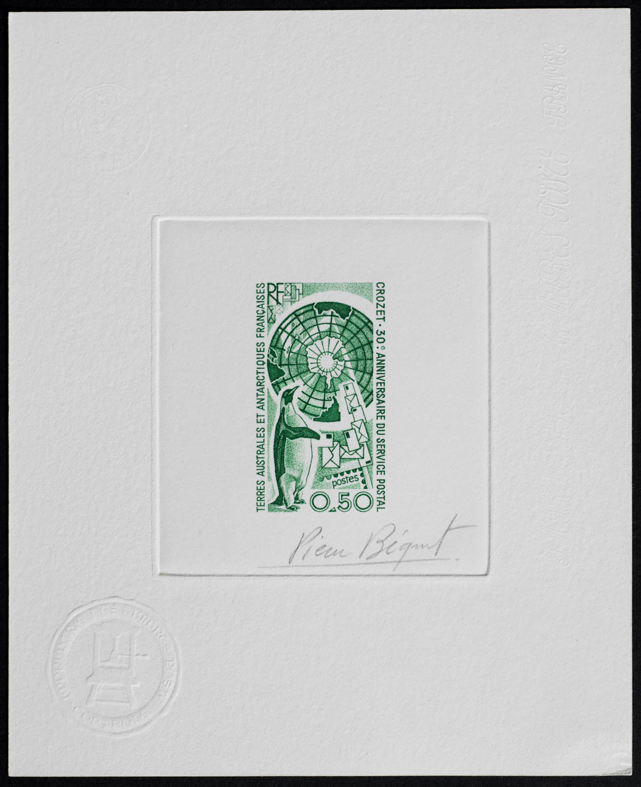 French Antarctic Postal Service Anniversary Stamp Artist's Proof