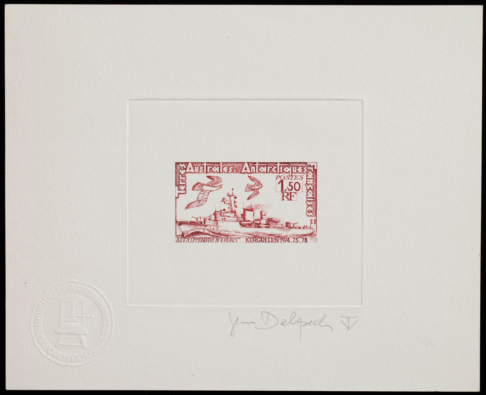 French Antarctic Bourdais Stamp Artist's Proof